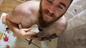 Toy Stroking in the Shower with Big Bearded Viking
